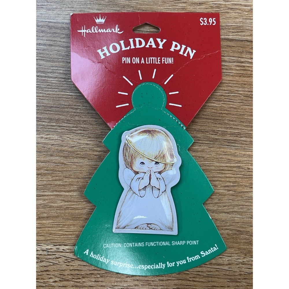 Vintage Hallmark Holiday Pin Praying‎ Angel with Crooked Halo Brooch NEW